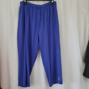 Quacker Factory QVC Blue Pants Capri Crop 1X embroidered Sailboat Nautical resor